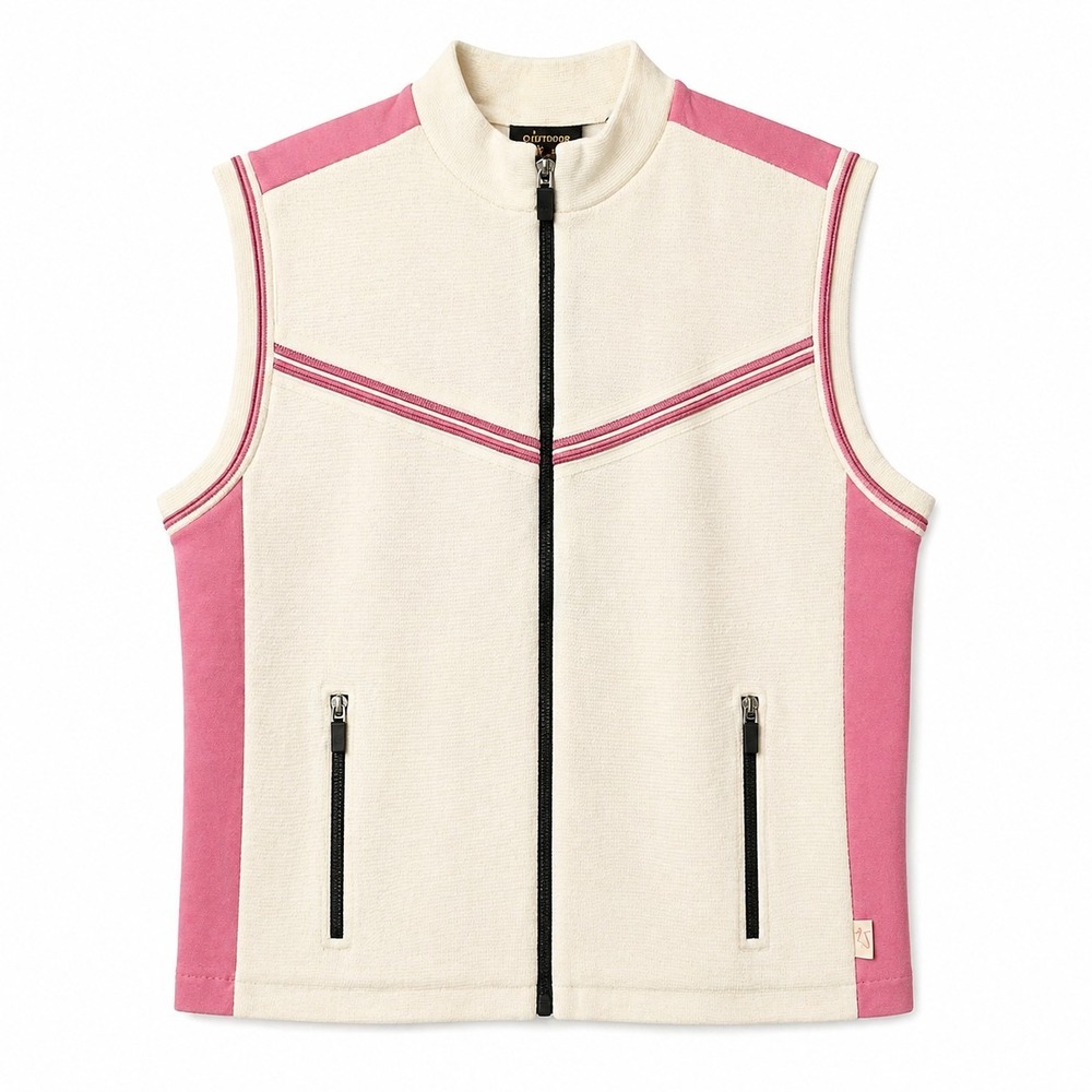 Vtg OBERMEYER Signature Wool Blend Full Zip Vest Sz L Pink Gorpcore Ski Winter